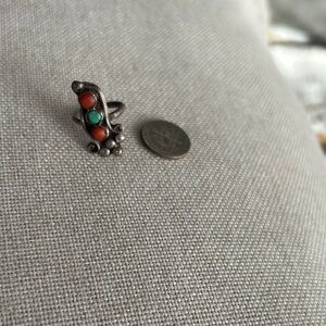 Silver Ring with Red and Green Stones